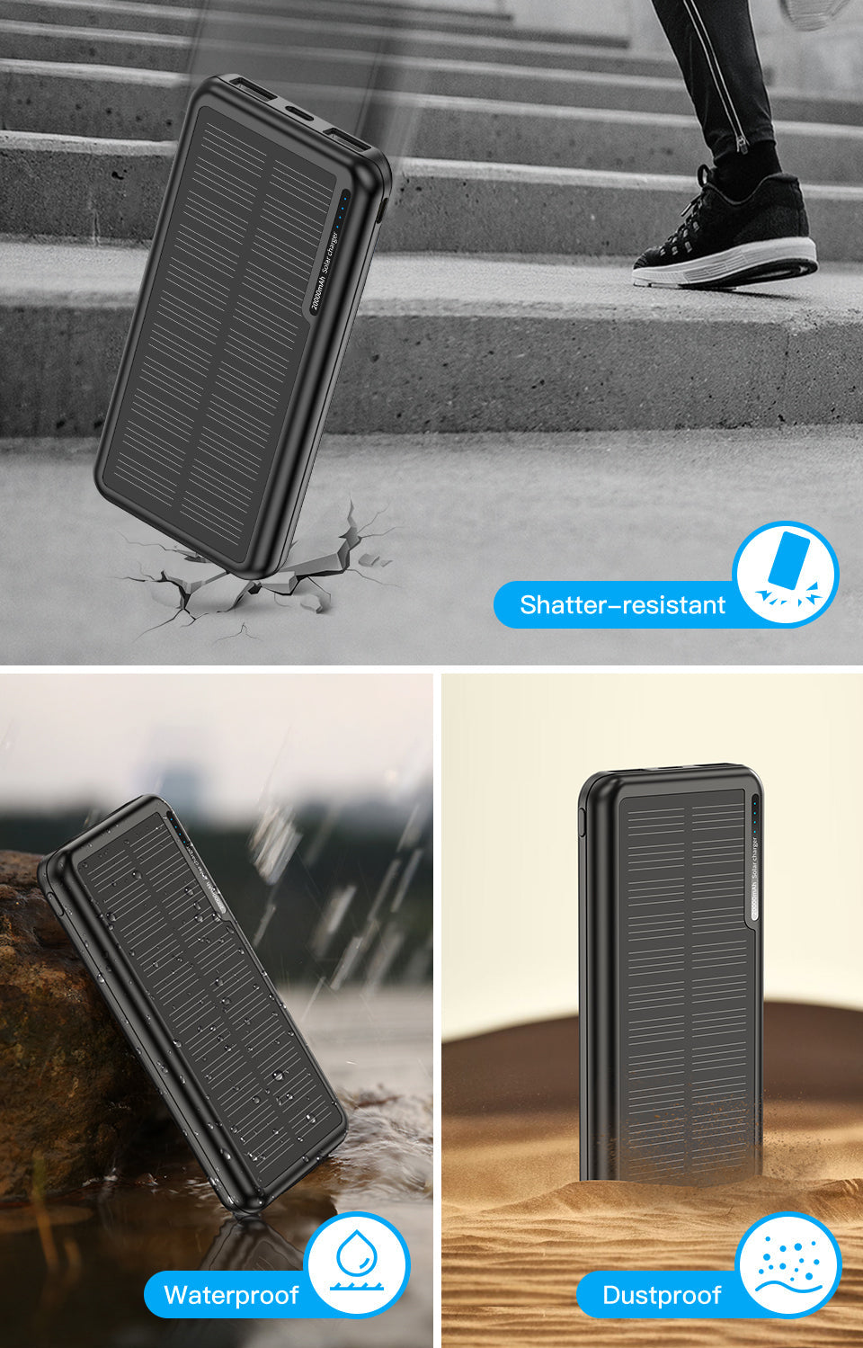 Min Skas™ Solar Power Bank 20000mAh | Dual USB, Waterproof Portable Charger