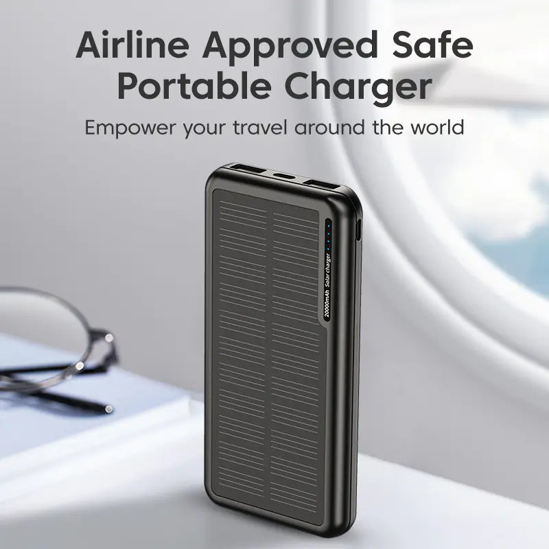 Min Skas™ Solar Power Bank 20000mAh | Dual USB, Waterproof Portable Charger