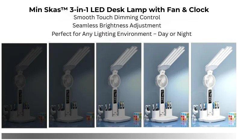 Min Skas™ 3-in-1 LED Desk Lamp with Fan & Clock