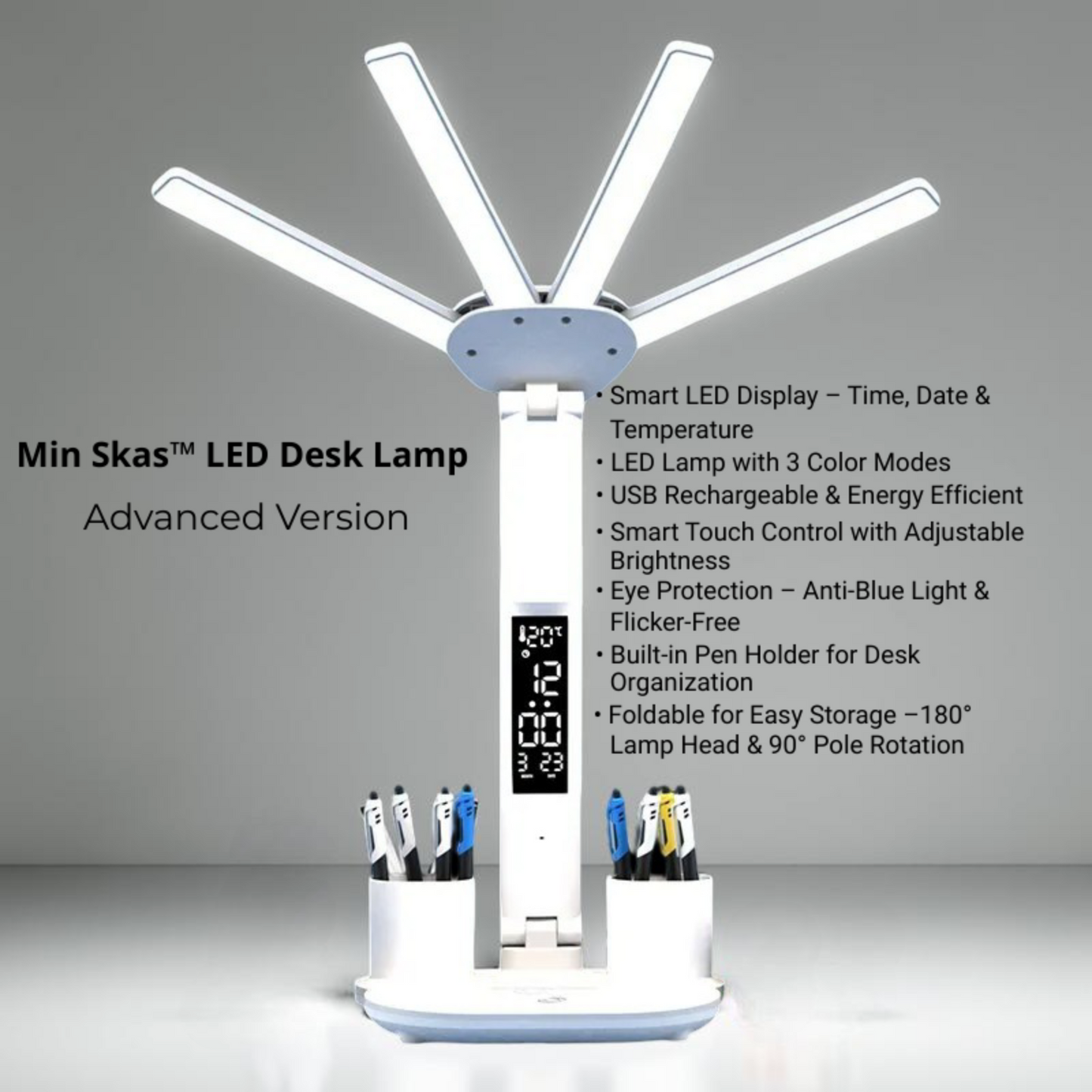 Min Skas™ 3-in-1 LED Desk Lamp with Fan & Clock