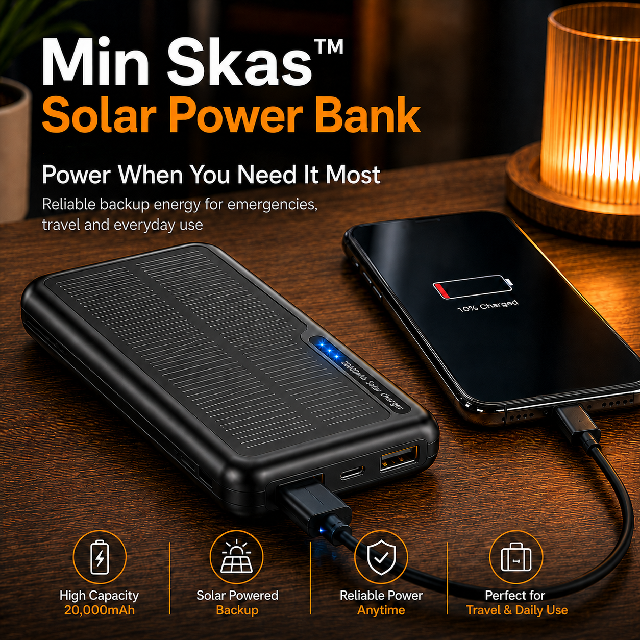 Min Skas™ Solar Power Bank | 20000mAh