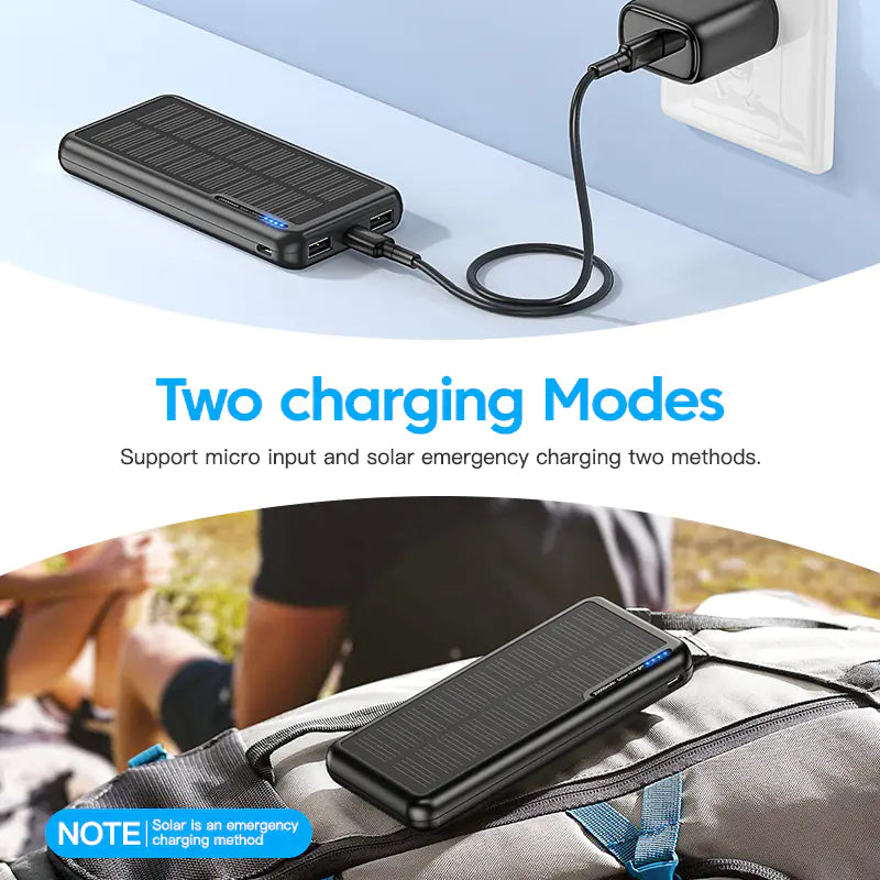 Min Skas™ Solar Power Bank 20000mAh | Dual USB, Waterproof Portable Charger